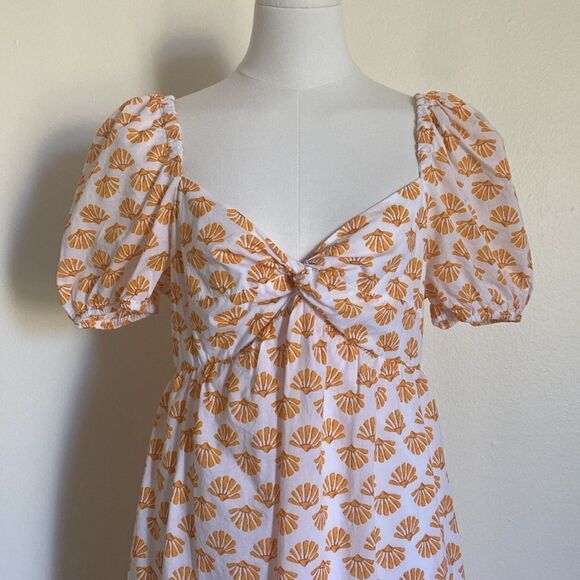 J. Crew Factory Orange Floral Puff-Sleeve Twist-Front Midi Dress Size 8 - Picture 6 of 15
